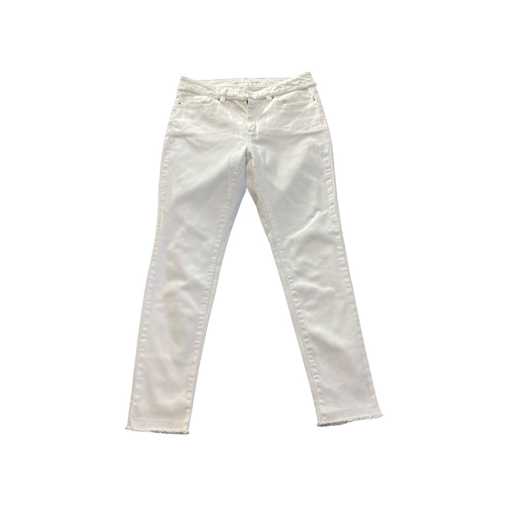 Michael Kors‎ Selma Skinny White Jeans Cropped Frayed Hem Women Size 6